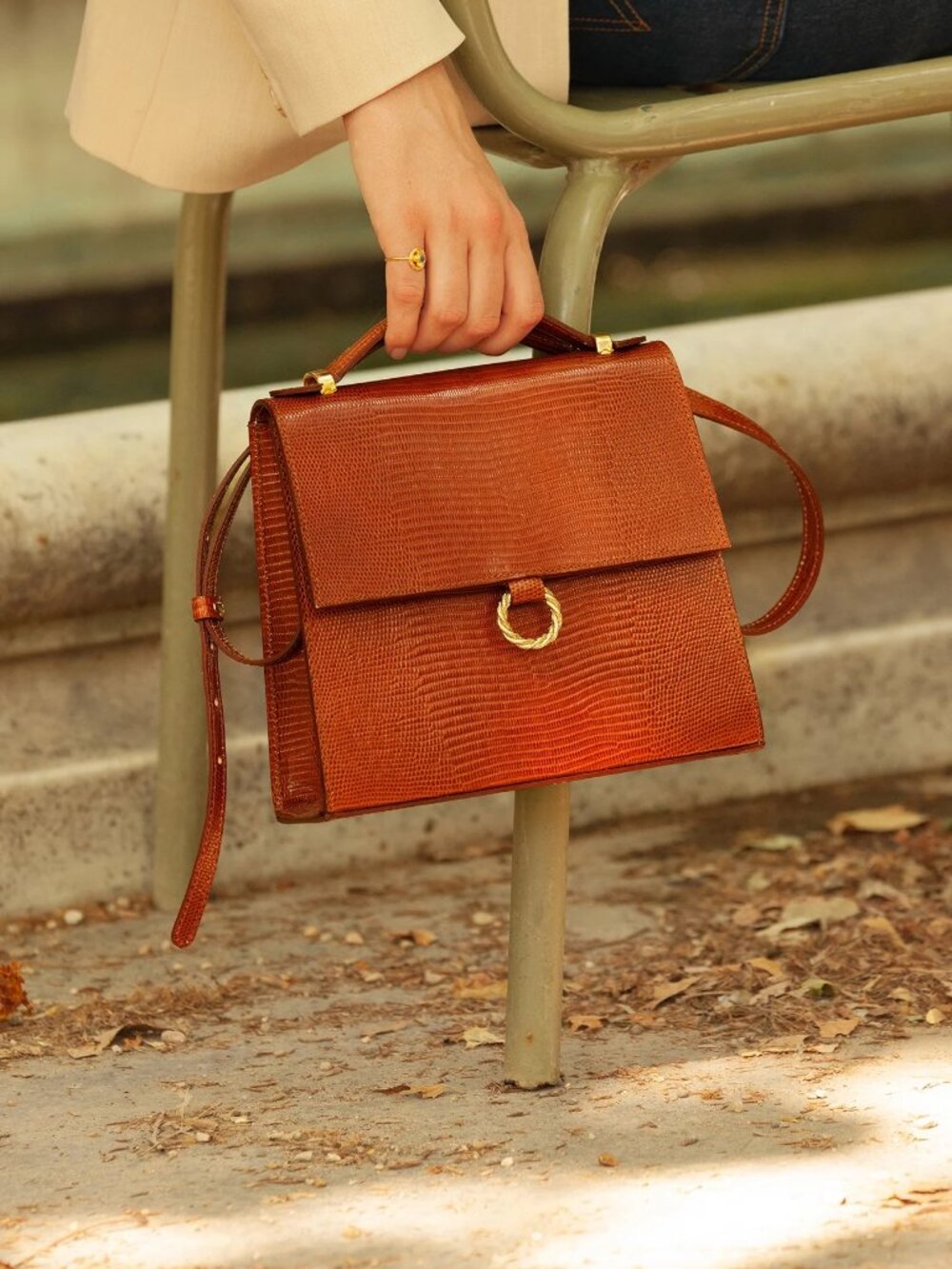 Fauvette Paris Joséphine Camel Lizard Leather Bag New